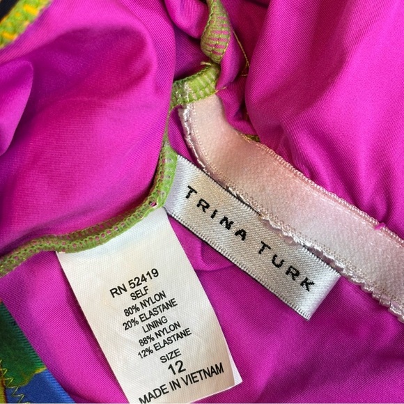 Trina Turk sz 12 Polynesian Palms One Shoulder One Piece Swimsuit Tropical - Picture 8 of 8